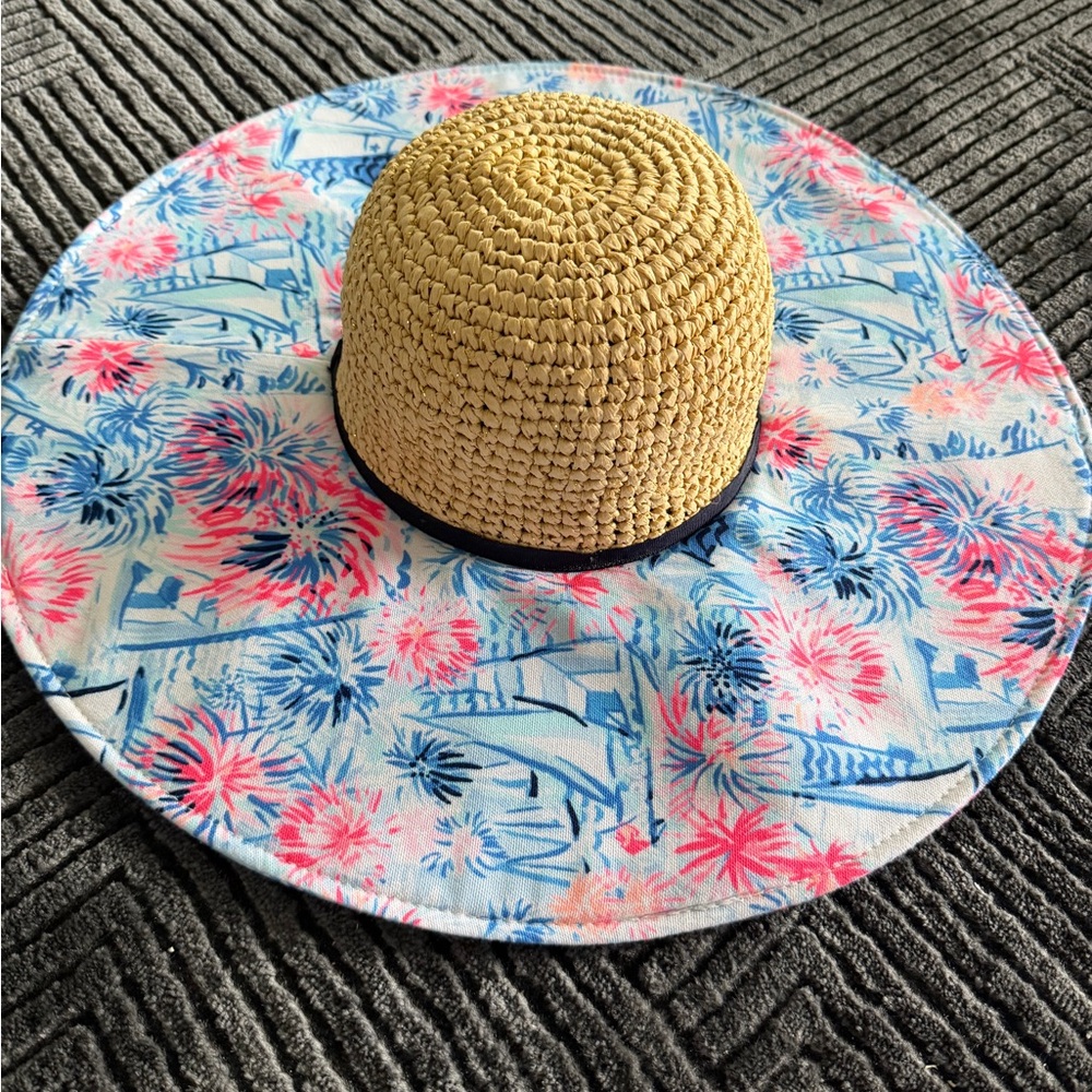 Lilly Pulitzer Kids' Straw Hat with Pink and Blue Floral Design